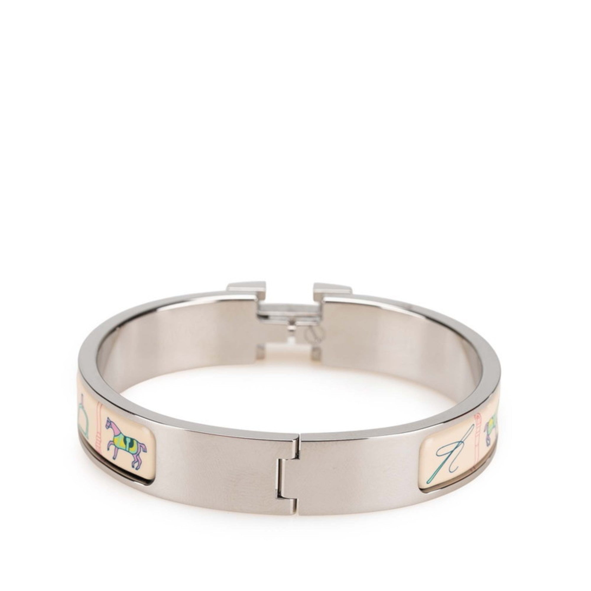 Click H PM Horse Blanket Bangle Metal Beige Multi-Color Silver Bracelet