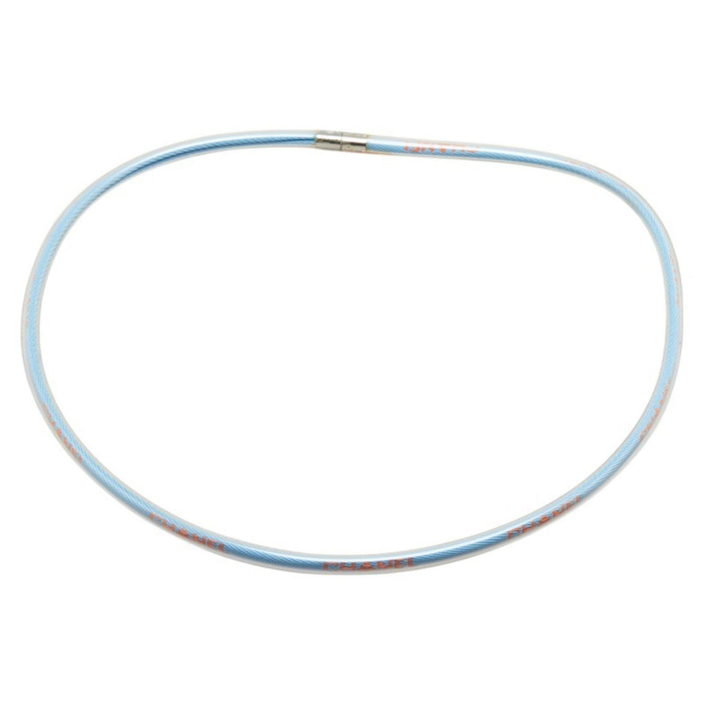 Pendant Necklace Cotton and Vinyl Light Blue Multicolor
