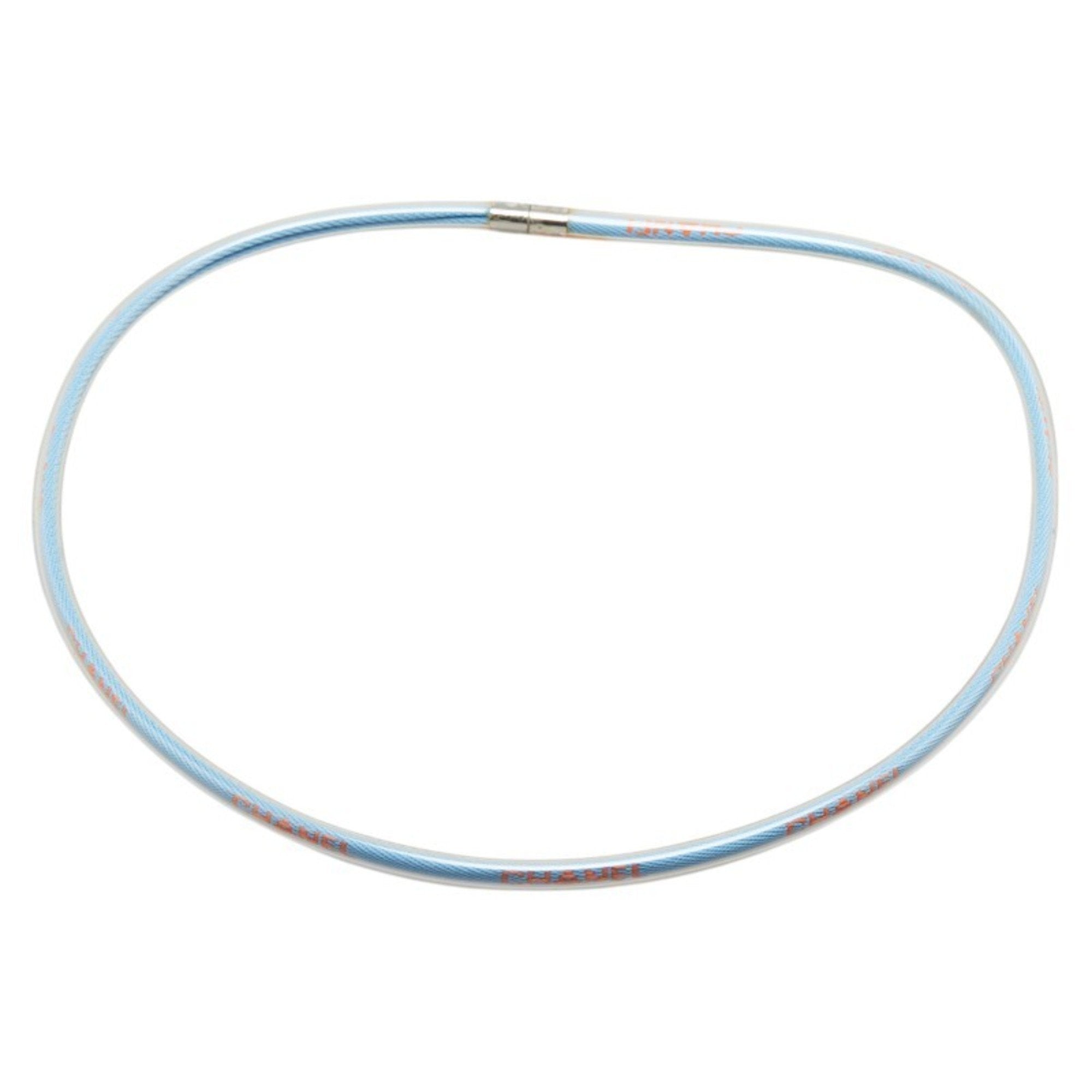 Pendant Necklace Cotton and Vinyl Light Blue Multicolor