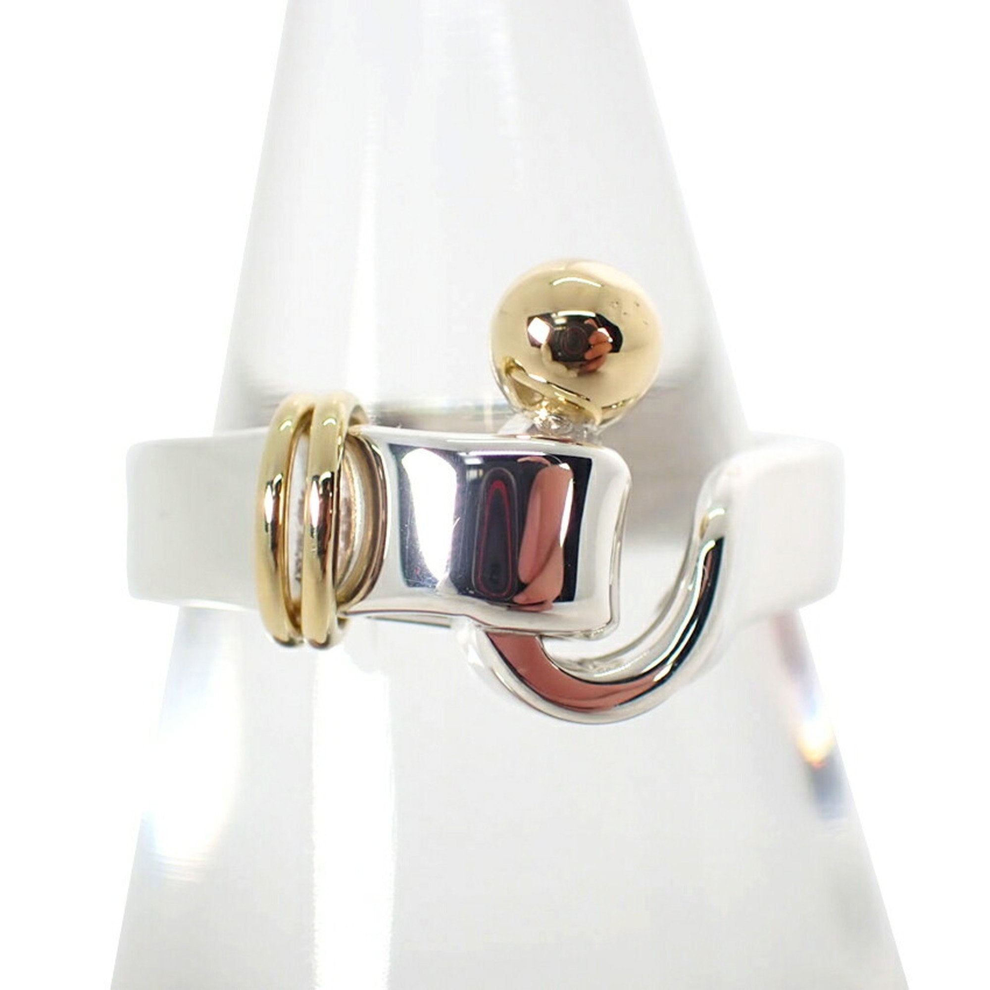 Hook and Eye Ring Sterling Silver and 18K Yellow Gold