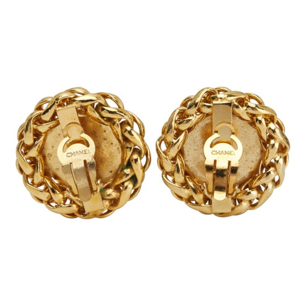 CC Logo Round Clip-On Earrings Metal Gold-Tone Metal