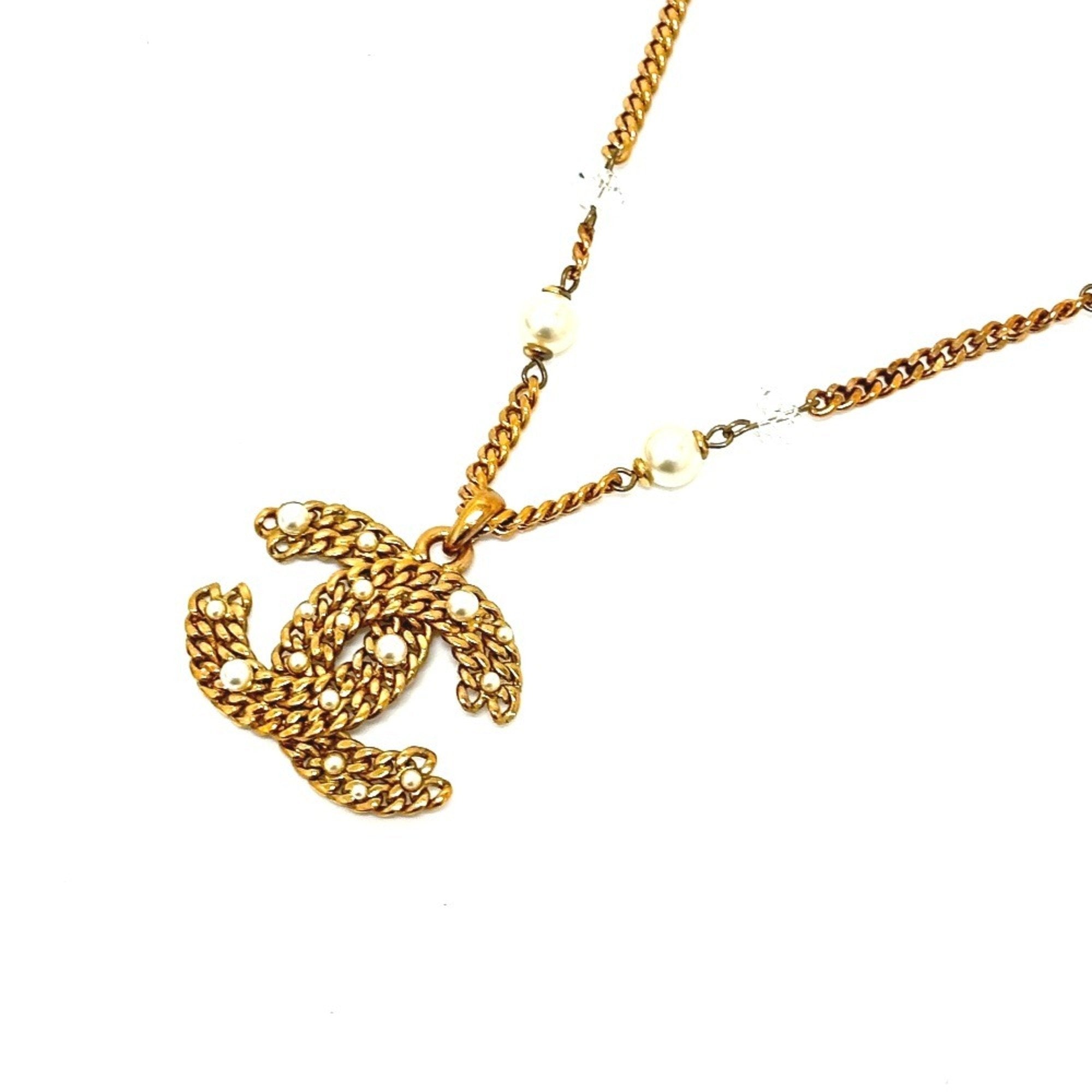 CC Logo Chain Pendant Necklace Gold-Tone Metal