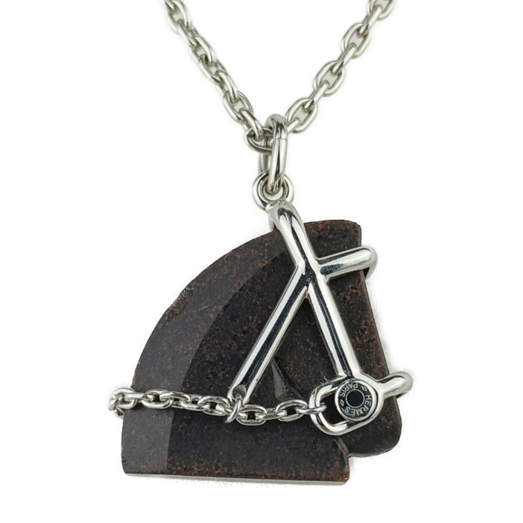 Pendant Necklace Metal Brown and Silver