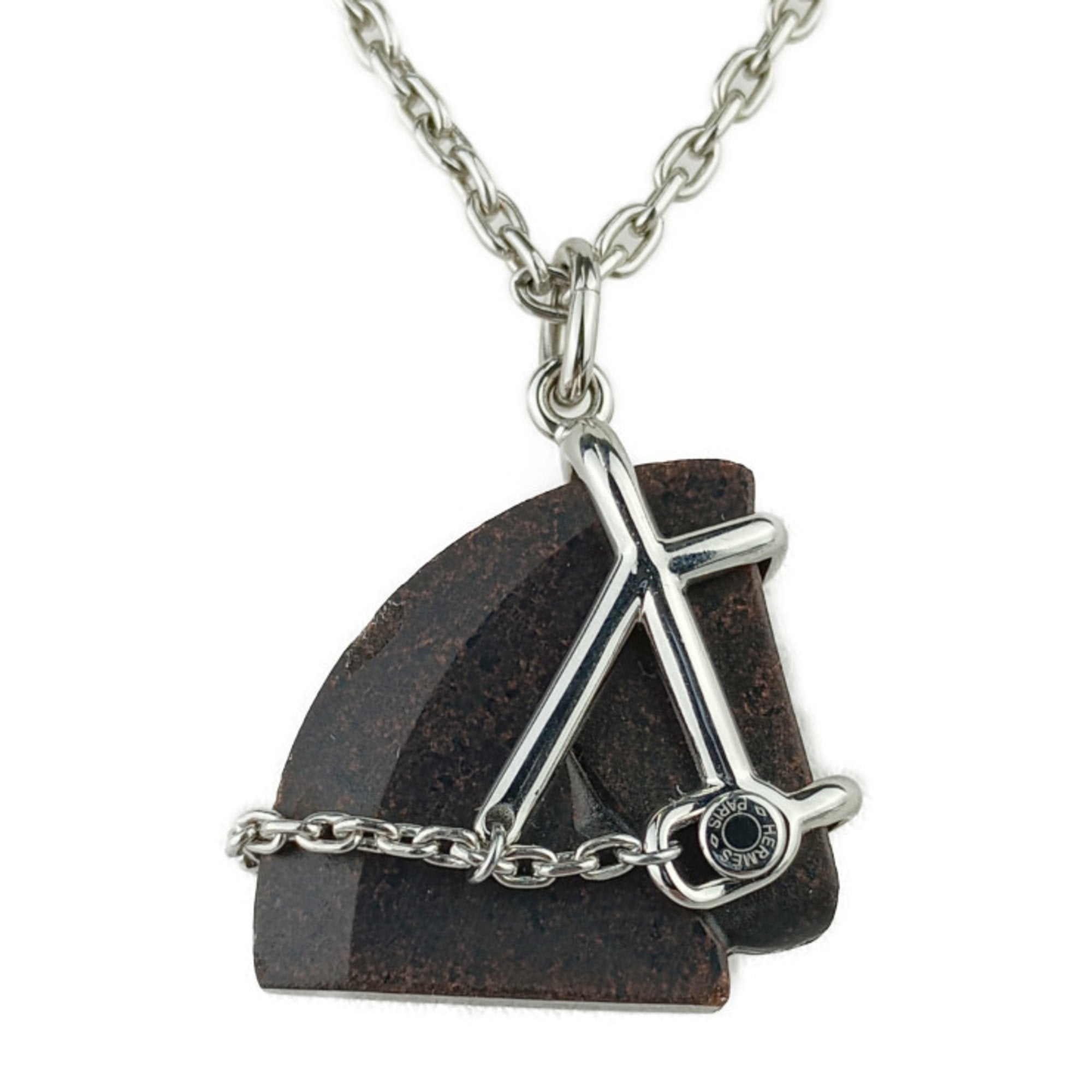 Pendant Necklace Metal Brown and Silver