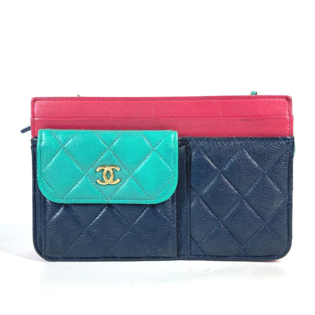 Tricolor CC Multi-Pocket Wallet on Chain Quilted Goatskin