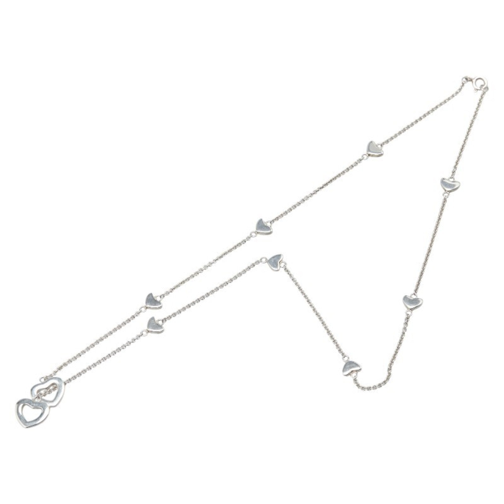 Heart Link Lariat Pendant Necklace Sterling Silver