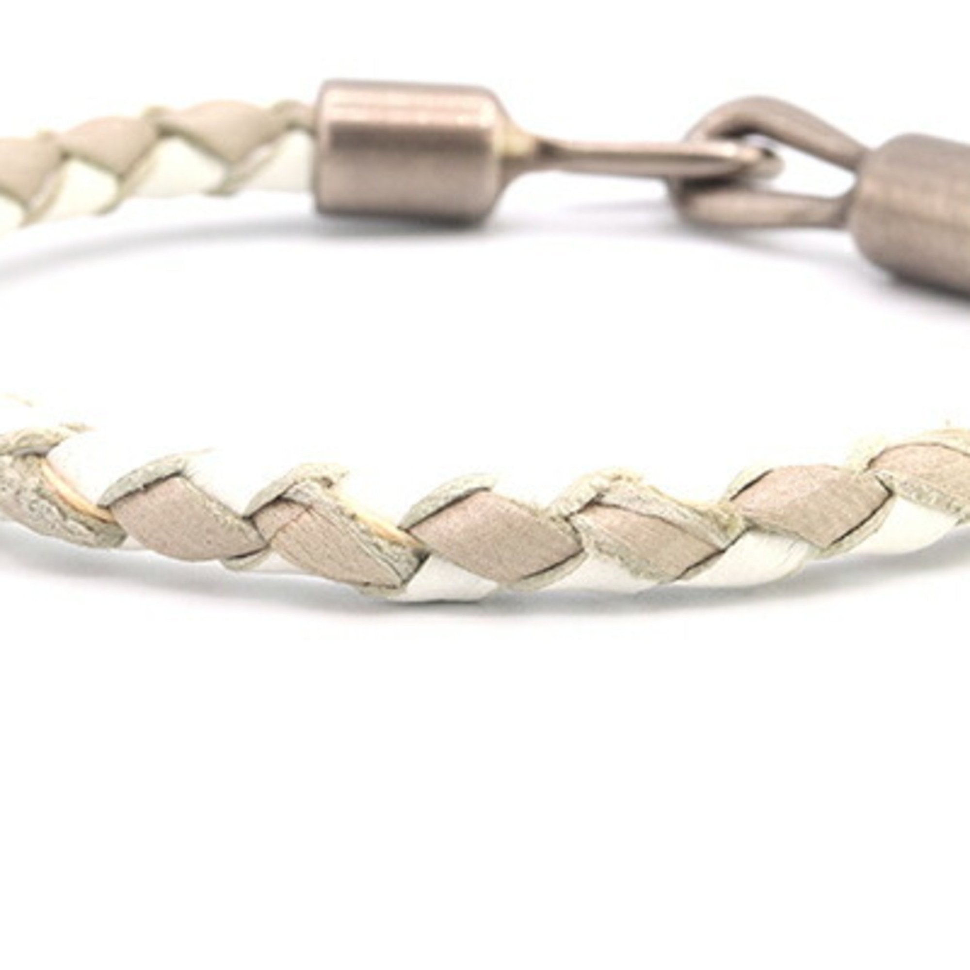 Bracelet Leather and Metal Gray and White