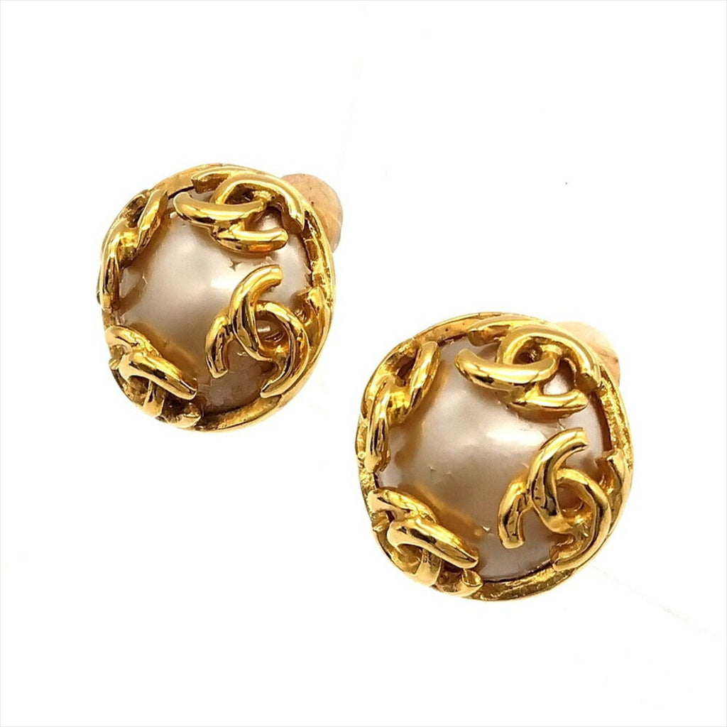 CC Logo Clip-On Earrings Gold-Tone Metal Gold-Tone Metal