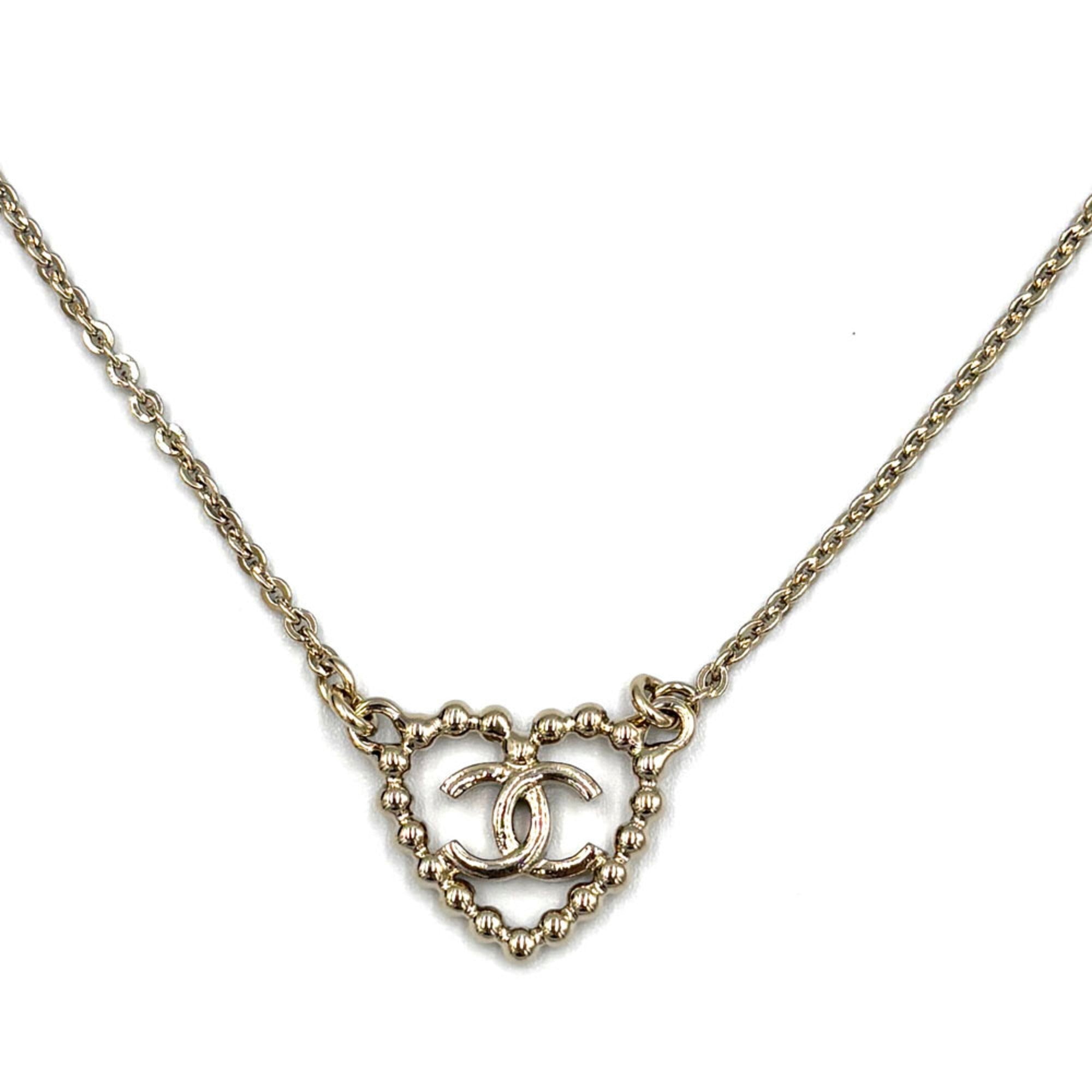 CC Logo Heart Pendant Necklace Silver-Tone Metal
