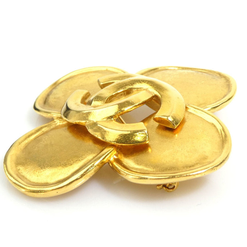 CC Logo Brooch Gold-Tone Metal