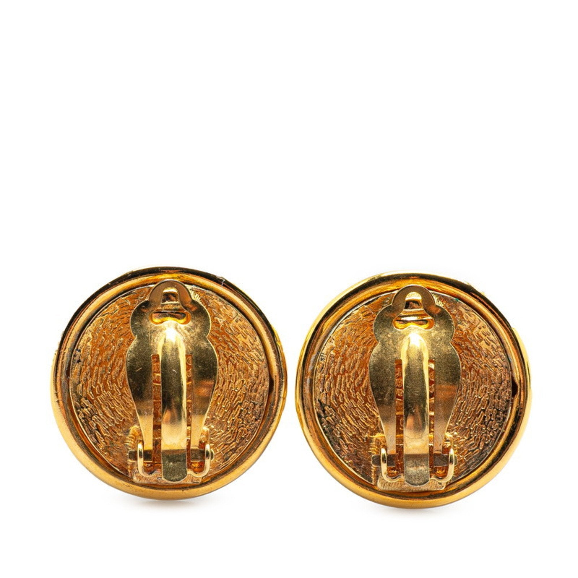 CC Logo Round Clip-On Earrings Metal Gold-Tone Metal