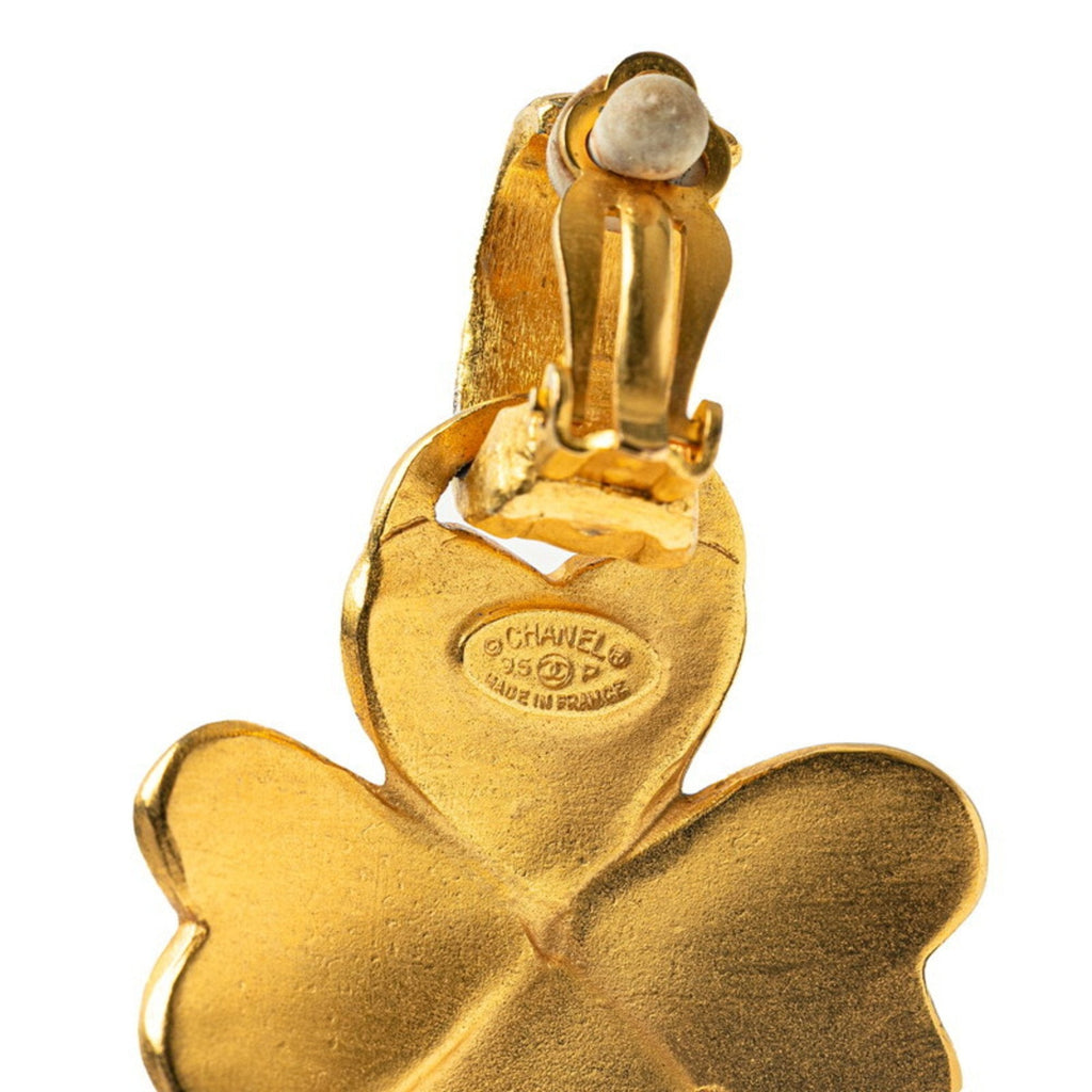 CC Logo Clover Clip-On Earrings Metal Gold-Tone Metal