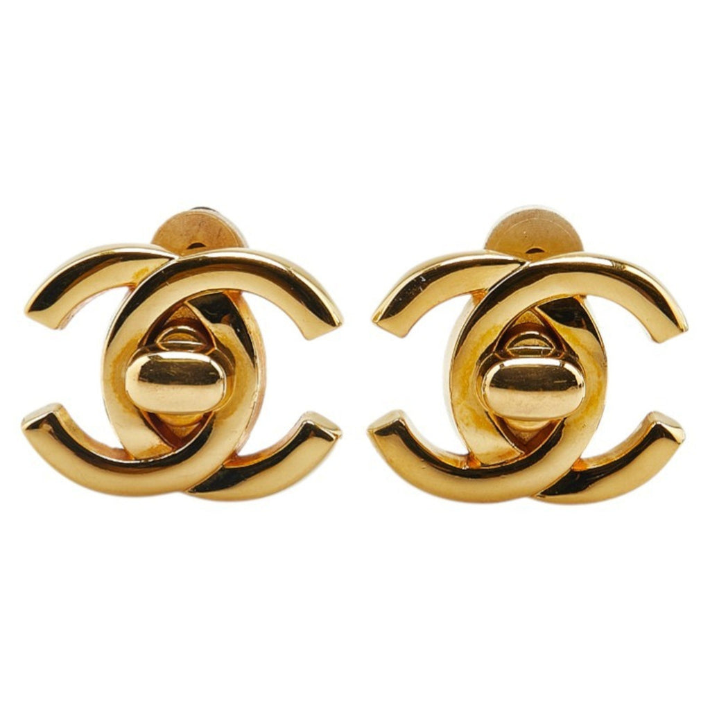 CC Logo Turnlock Clip-On Earrings Metal Gold-Tone Metal