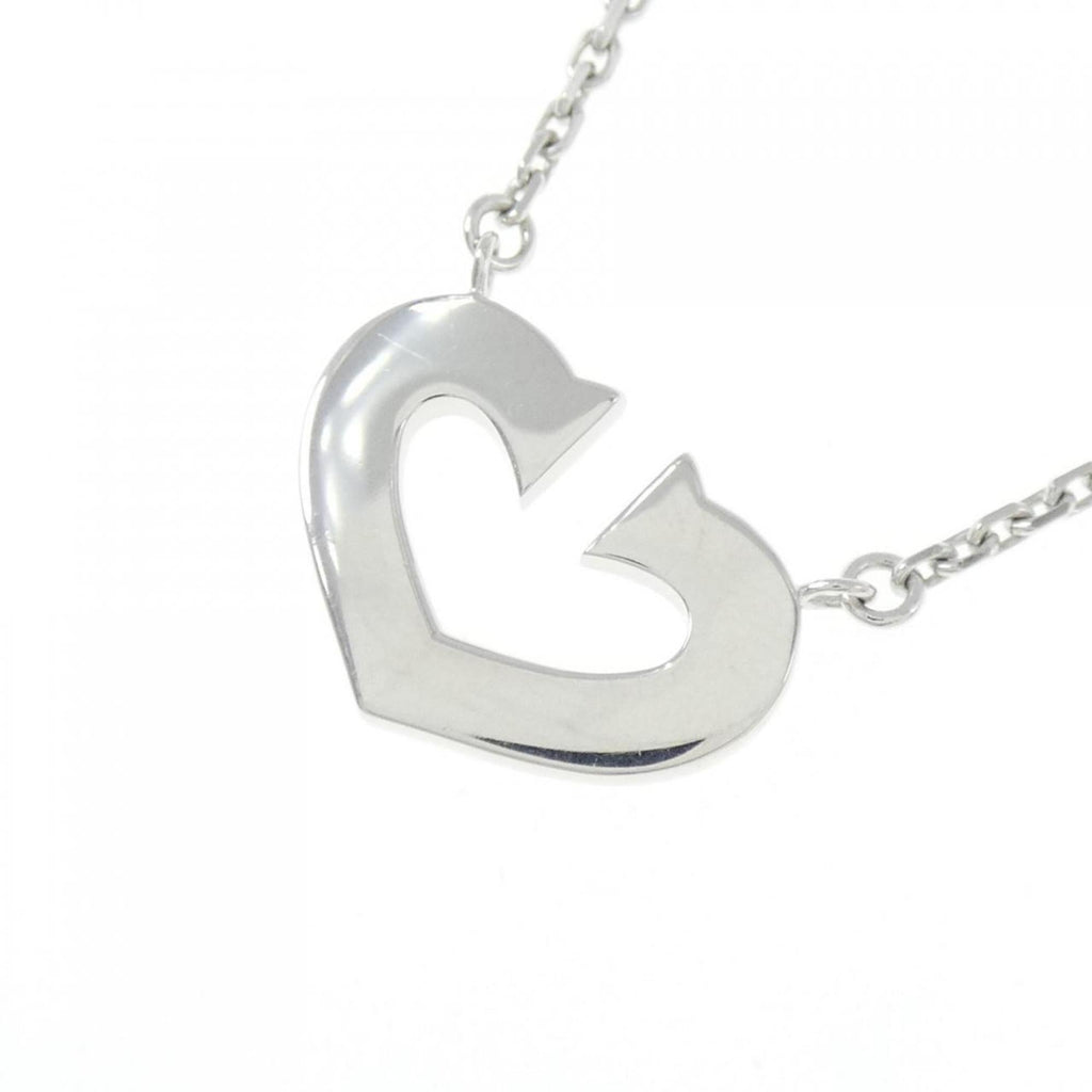 C Heart Pendant Necklace 18K White Gold