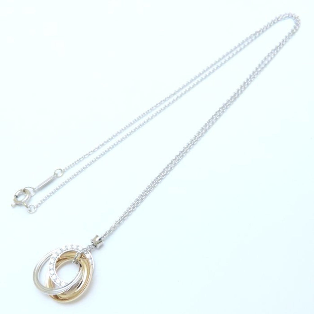 Triple Interlocking Circle Pendant Necklace 18K Rose Gold and 18K White Gold with Diamond
