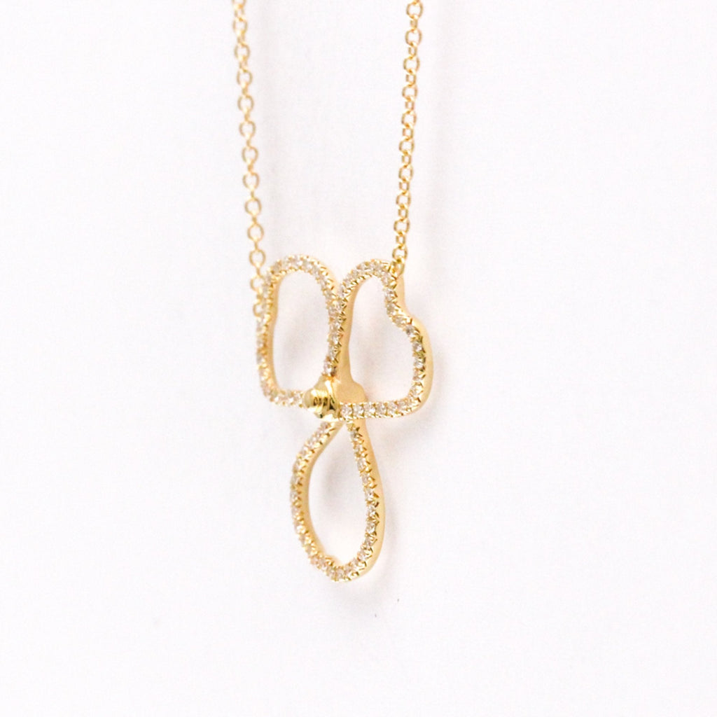 Open Paper Flower Pendant Necklace 18K Rose Gold with Diamond