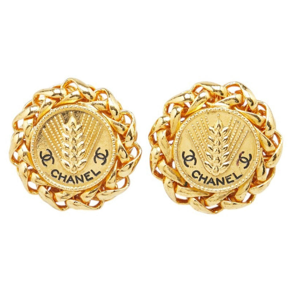 CC Logo Round Clip-On Earrings Metal Gold-Tone Metal