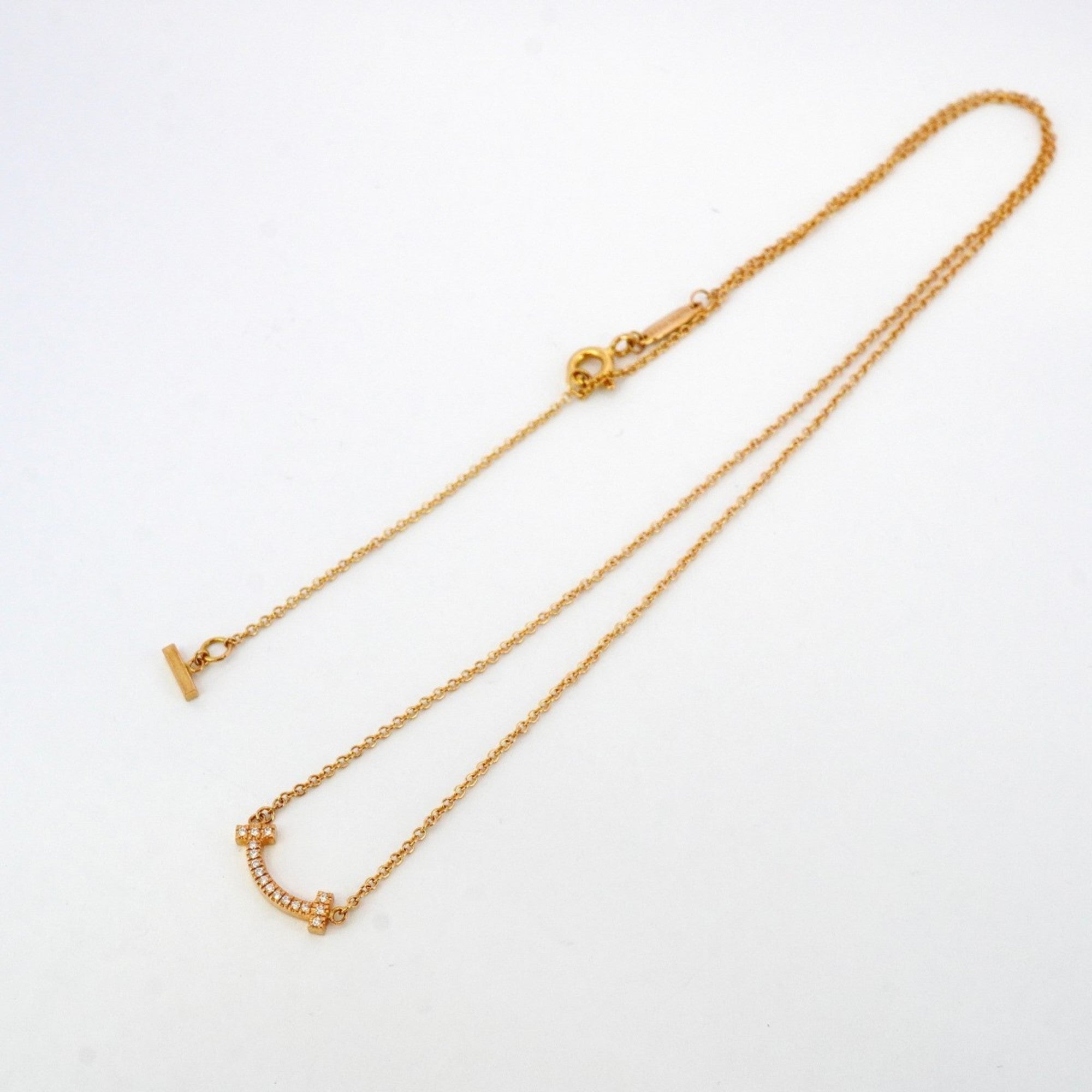 T Smile Mini Pendant Necklace 18K Rose Gold with Diamonds