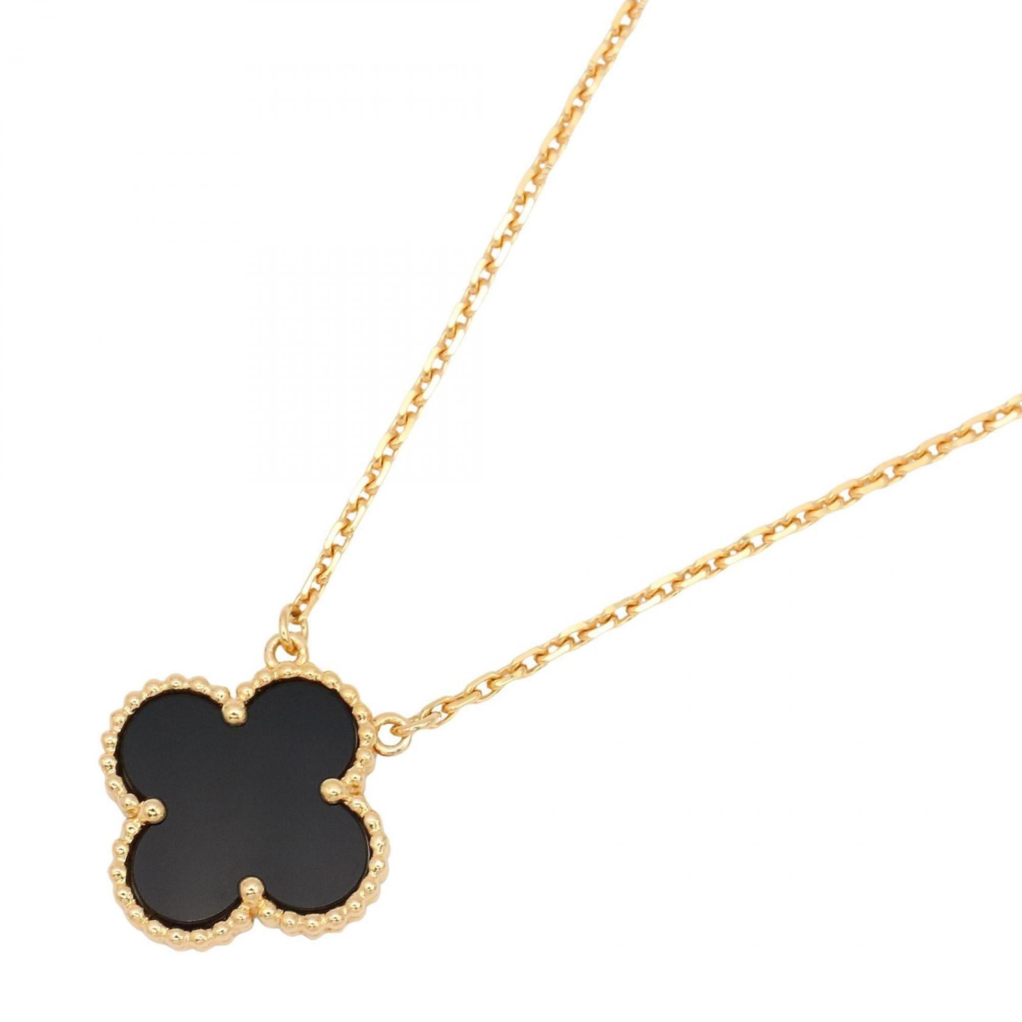 Vintage Alhambra Pendant Necklace 18K Yellow Gold and Onyx