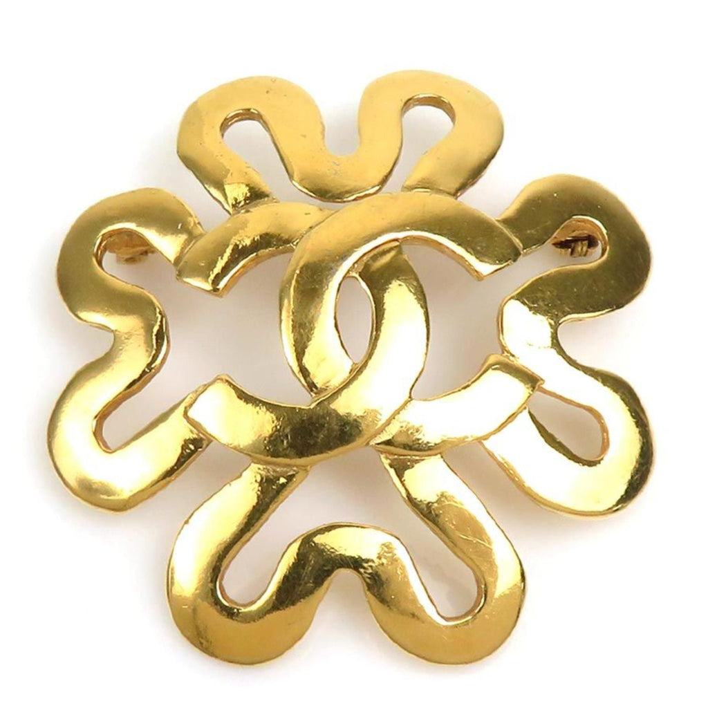 CC Logo Brooch Gold-Tone Metal