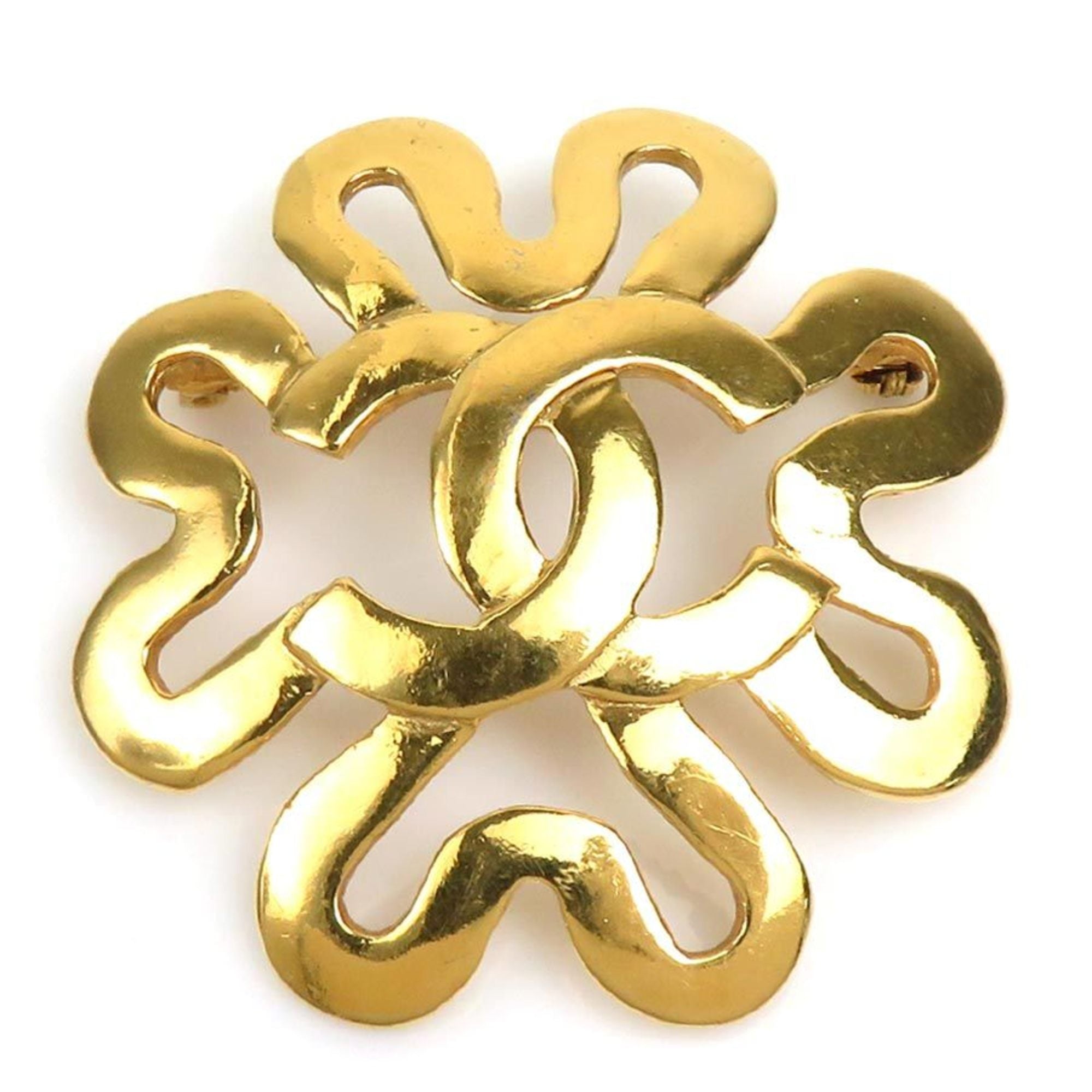 CC Logo Brooch Gold-Tone Metal