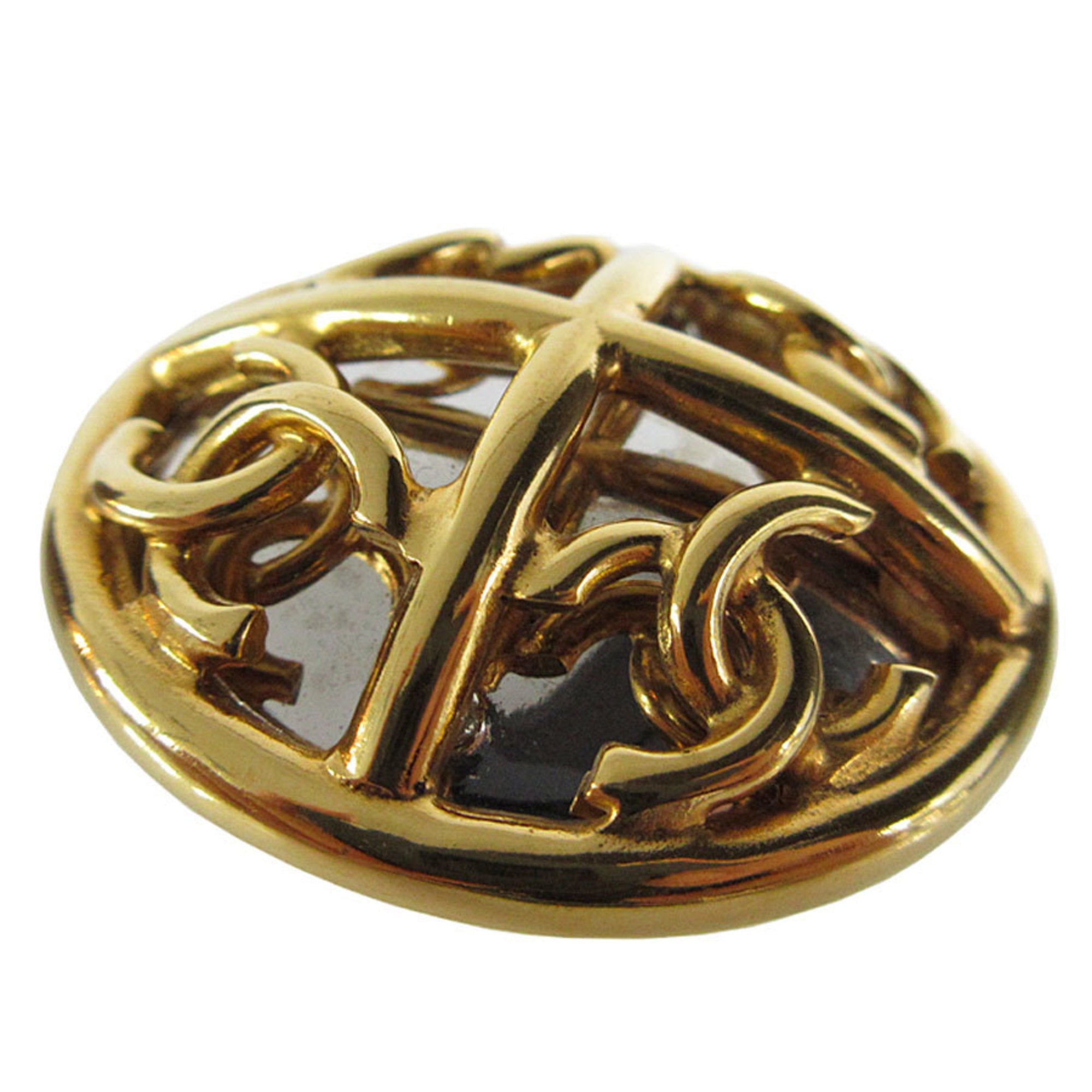 CC Logo Brooch Gold-Tone Metal