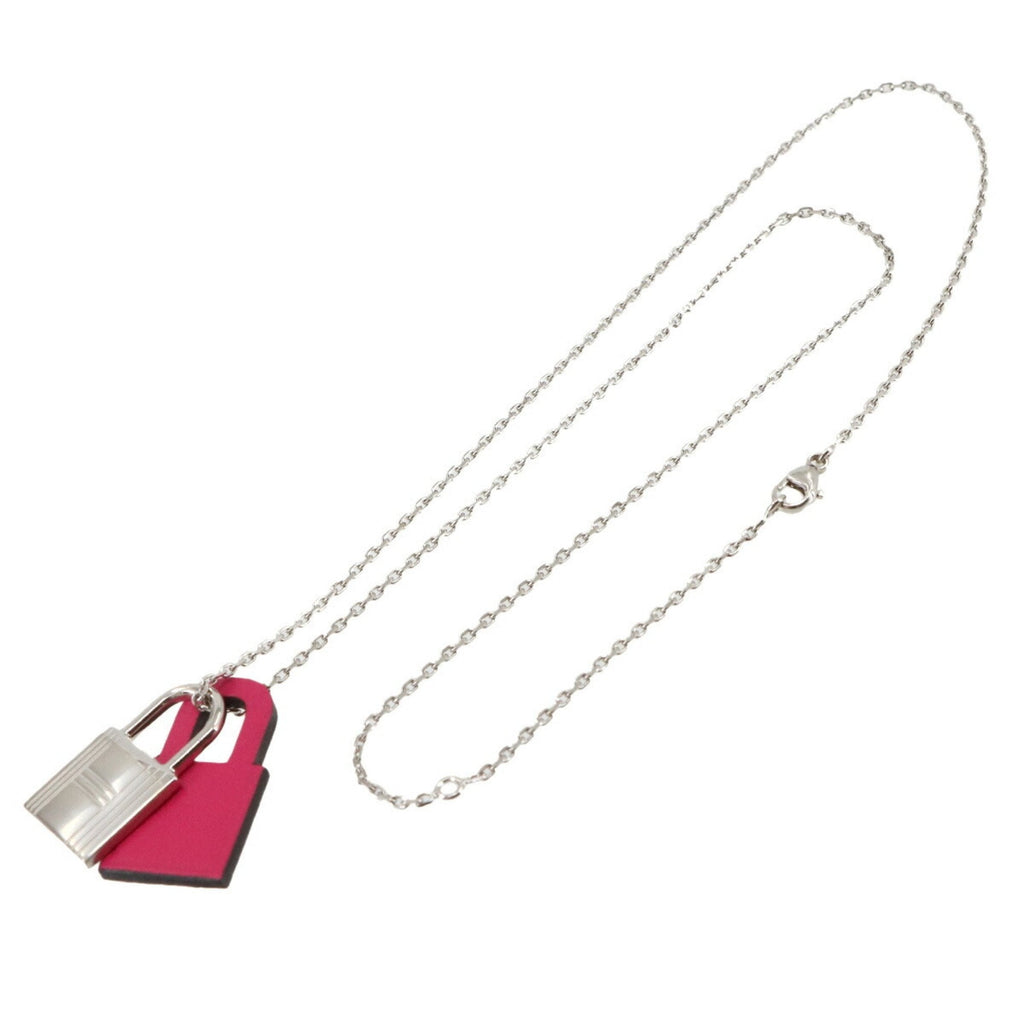 Pendant Necklace Swift Leather Pink and Silver