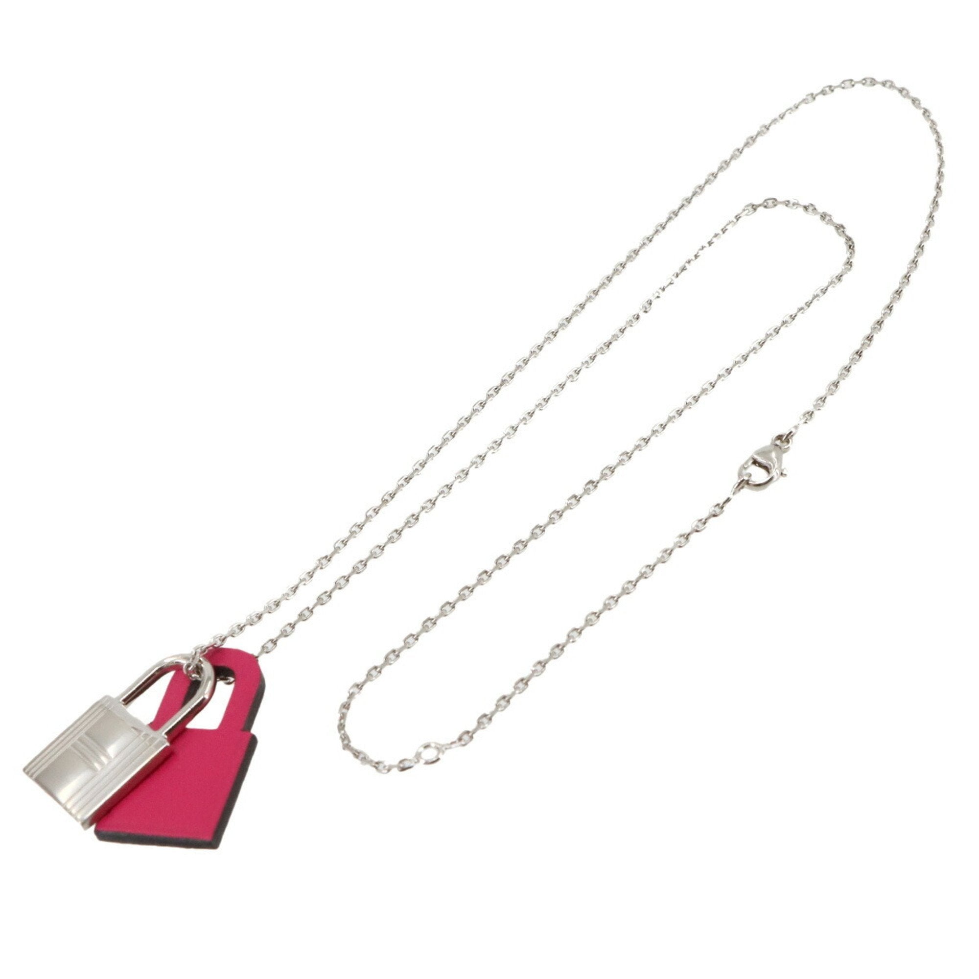 Pendant Necklace Swift Leather Pink and Silver