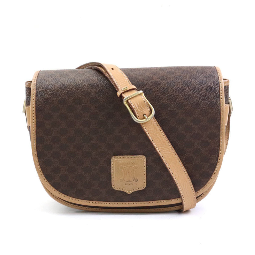 Vintage Saddle Flap Shoulder Bag Macadam Coated Canvas Small