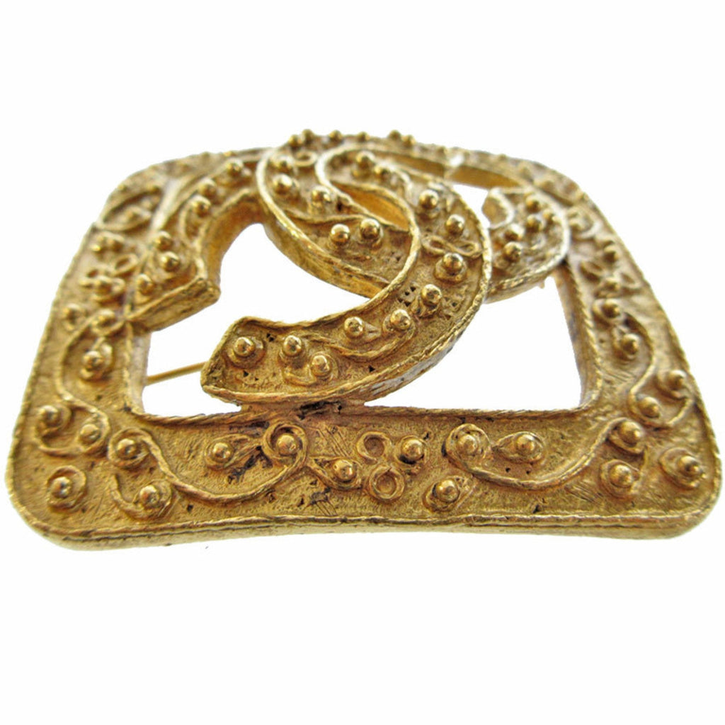CC Logo Brooch Gold-Tone Metal