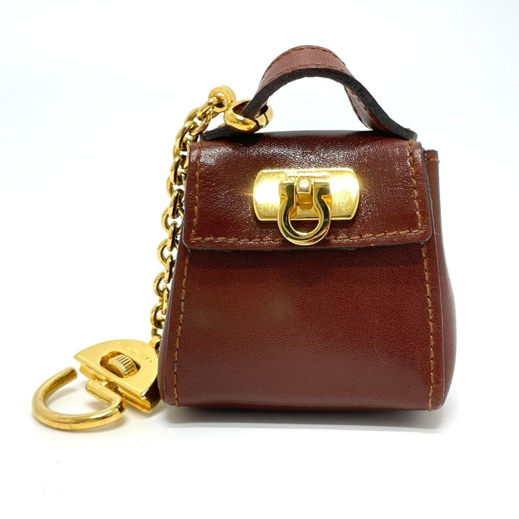Gancini Charm Leather Brown and Gold Hardware Handbag Charm