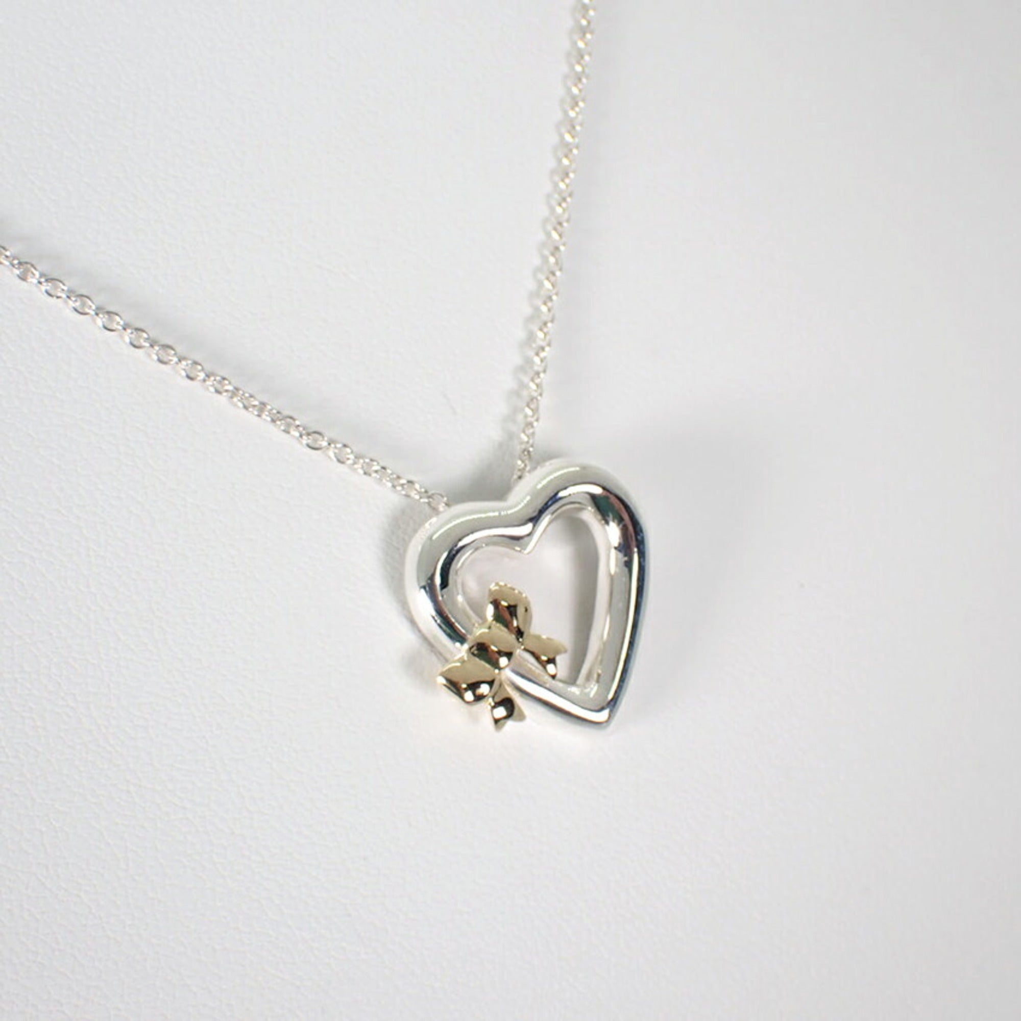 Heart Ribbon Pendant Necklace Sterling Silver and 18K Yellow Gold