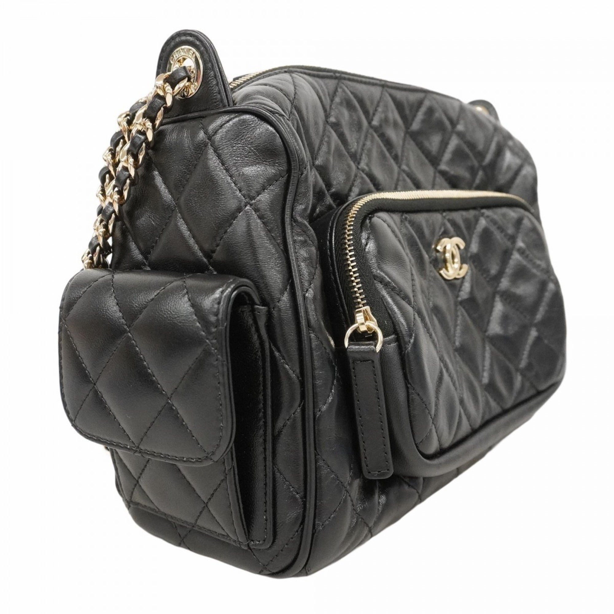 Multipocket Camera Case Quilted Crumpled Lambskin Small