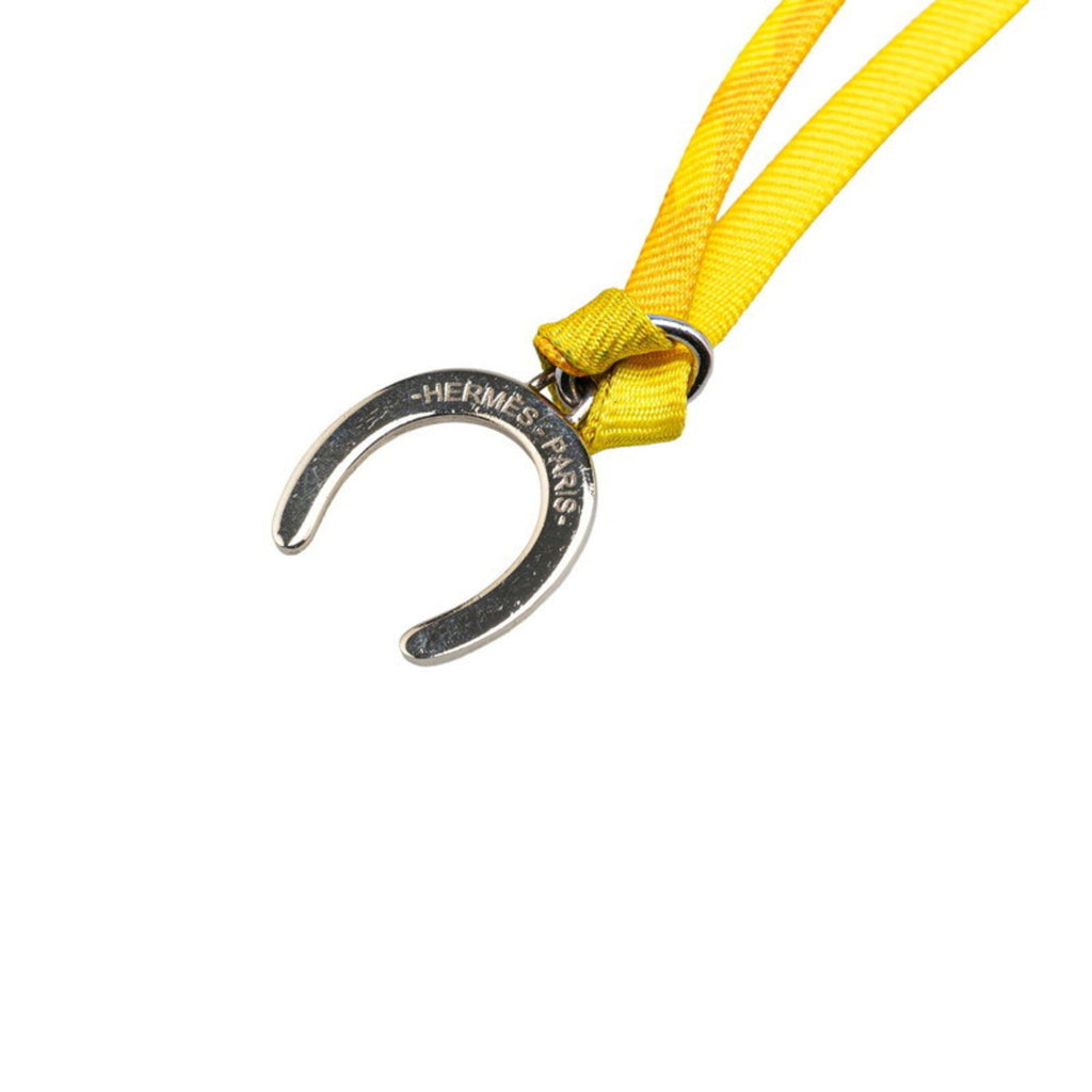 Pendant Necklace Silver and Yellow Metal and Silk