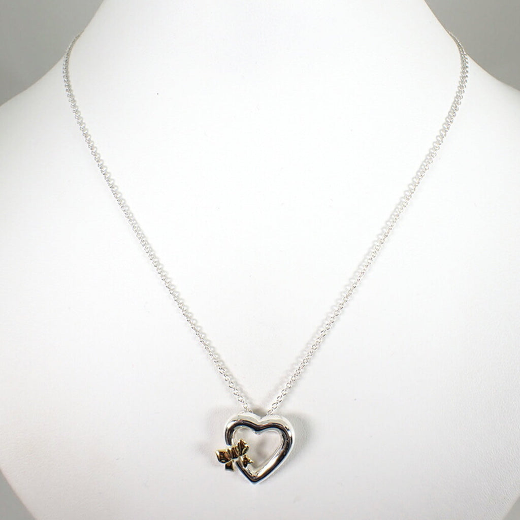 Heart Ribbon Pendant Necklace Sterling Silver and 18K Yellow Gold
