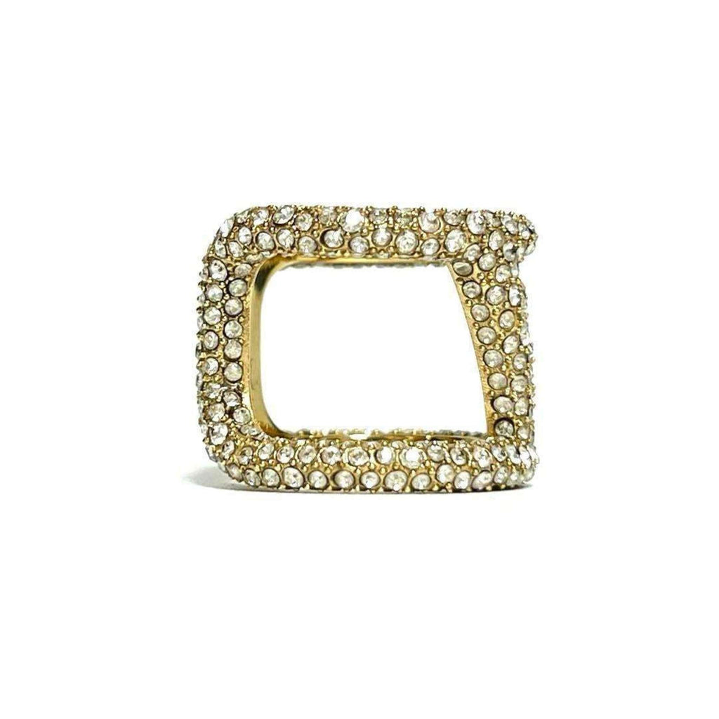 V Signature Ring Metal and Rhinestone Gold