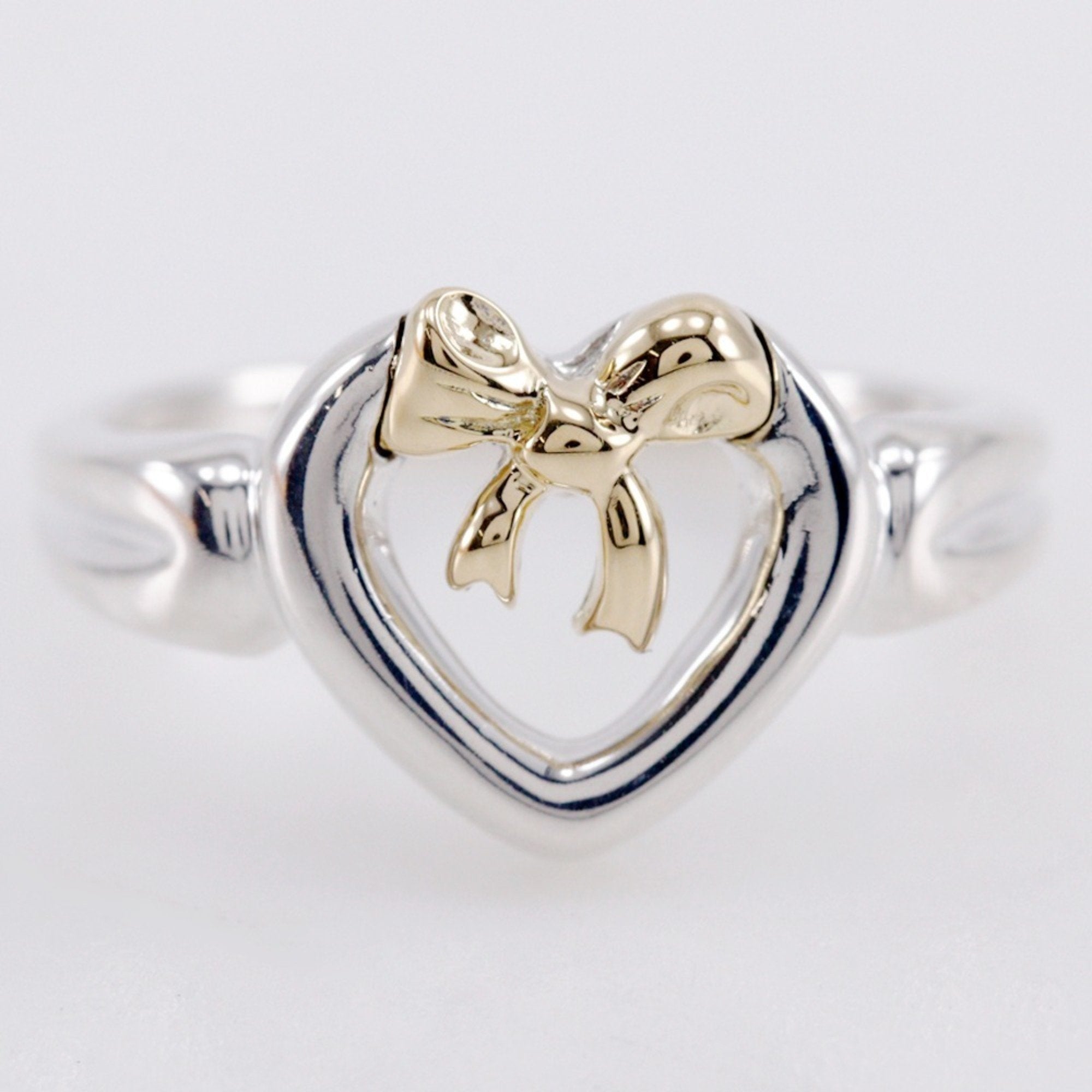 Heart Ribbon Ring Sterling Silver and 18K Yellow Gold