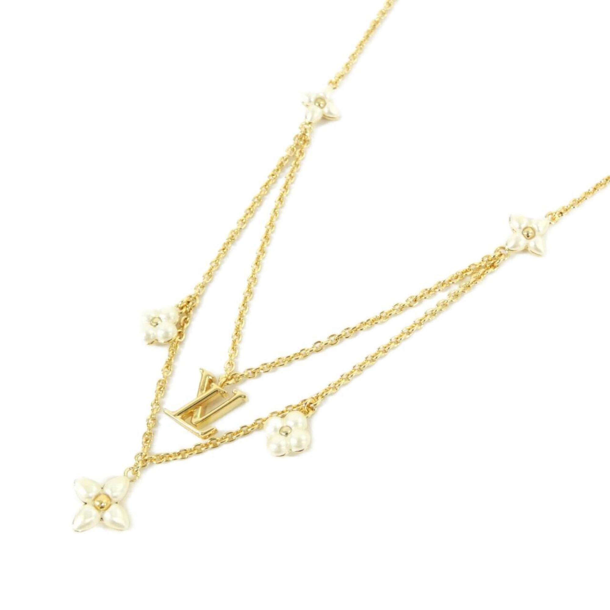 LV Floragram Pendant Necklace Gold and White
