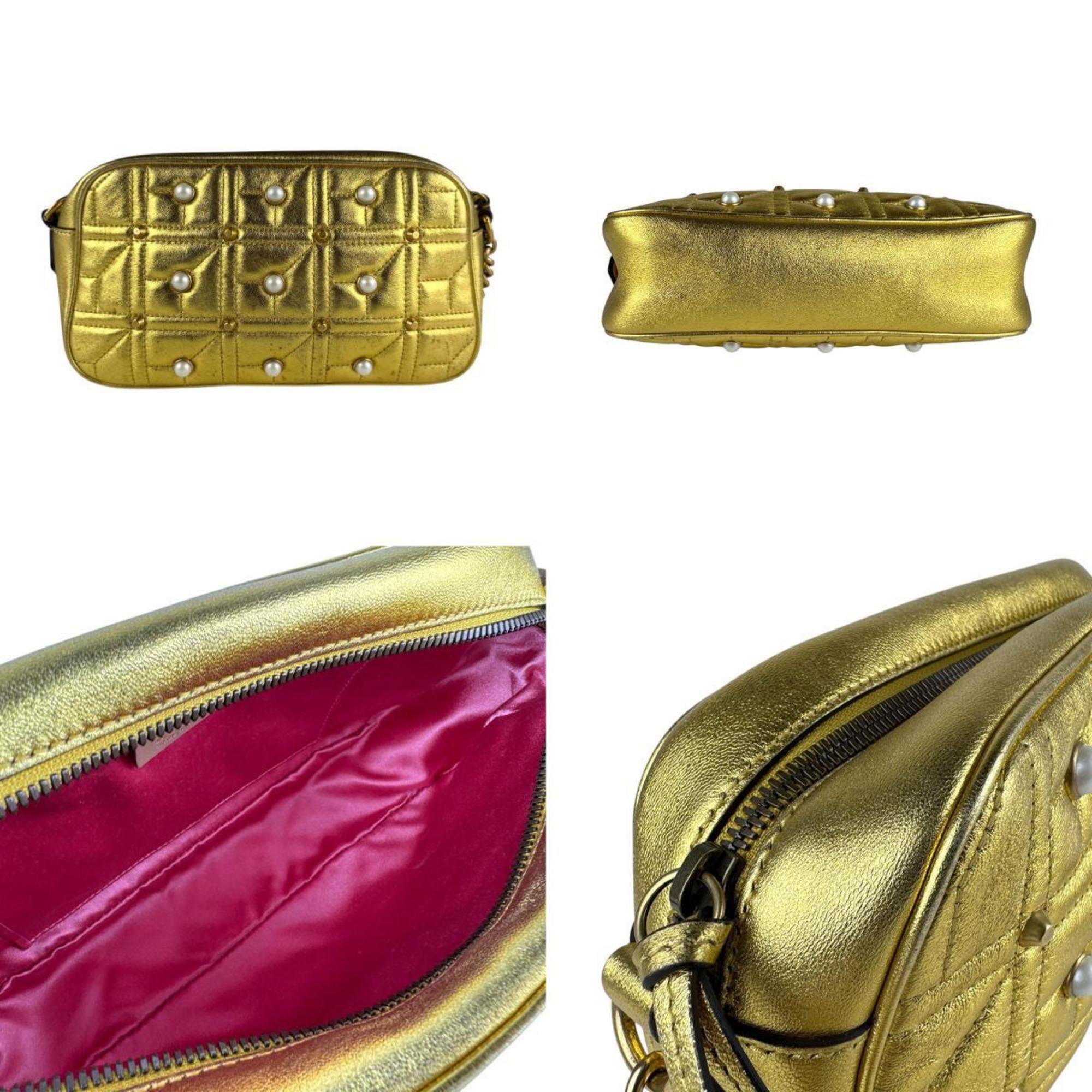 Pearly GG Marmont Shoulder Bag Embellished Matelasse Leather Small