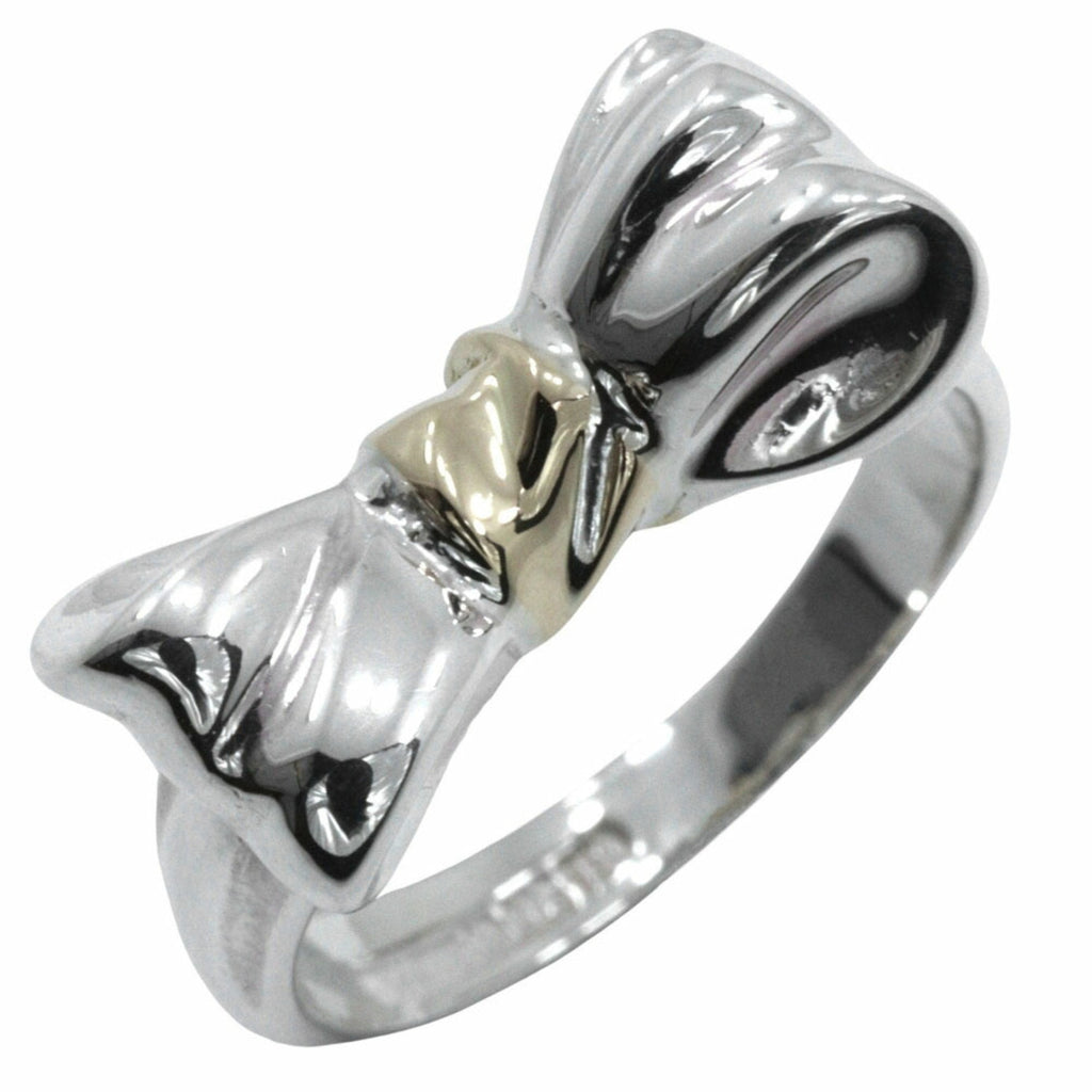 Ribbon Motif Ring 18K Yellow Gold and Sterling Silver