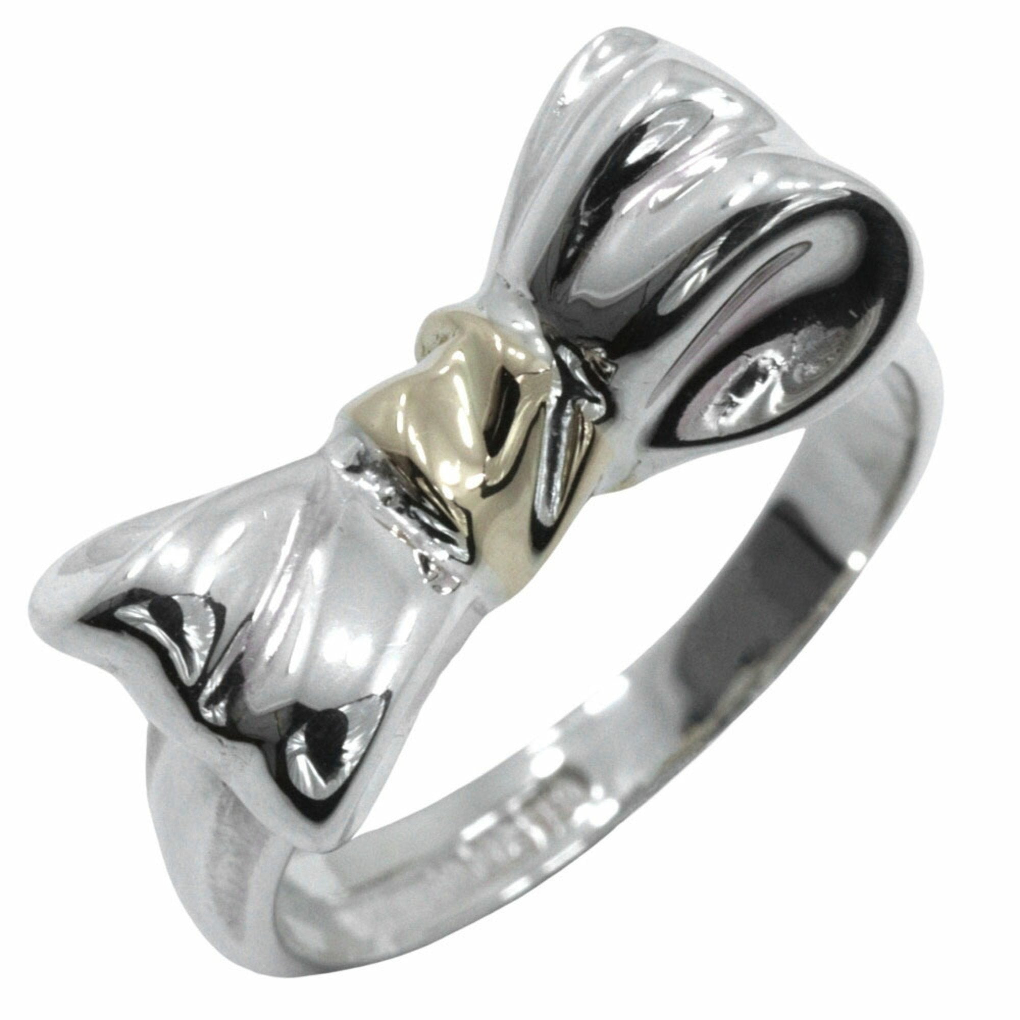 Ribbon Motif Ring 18K Yellow Gold and Sterling Silver