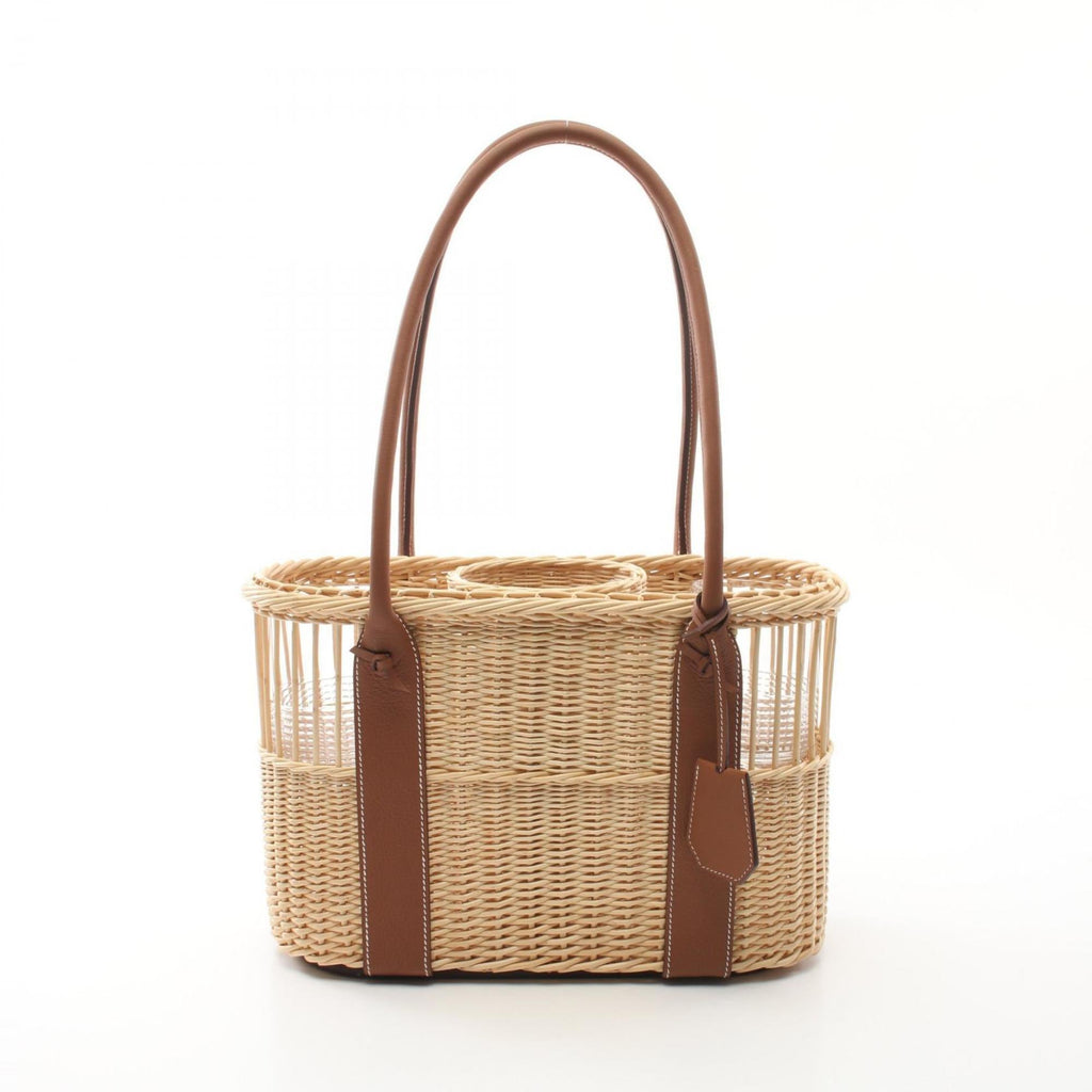 Picnic Garden Party Tote Wicker and Leather