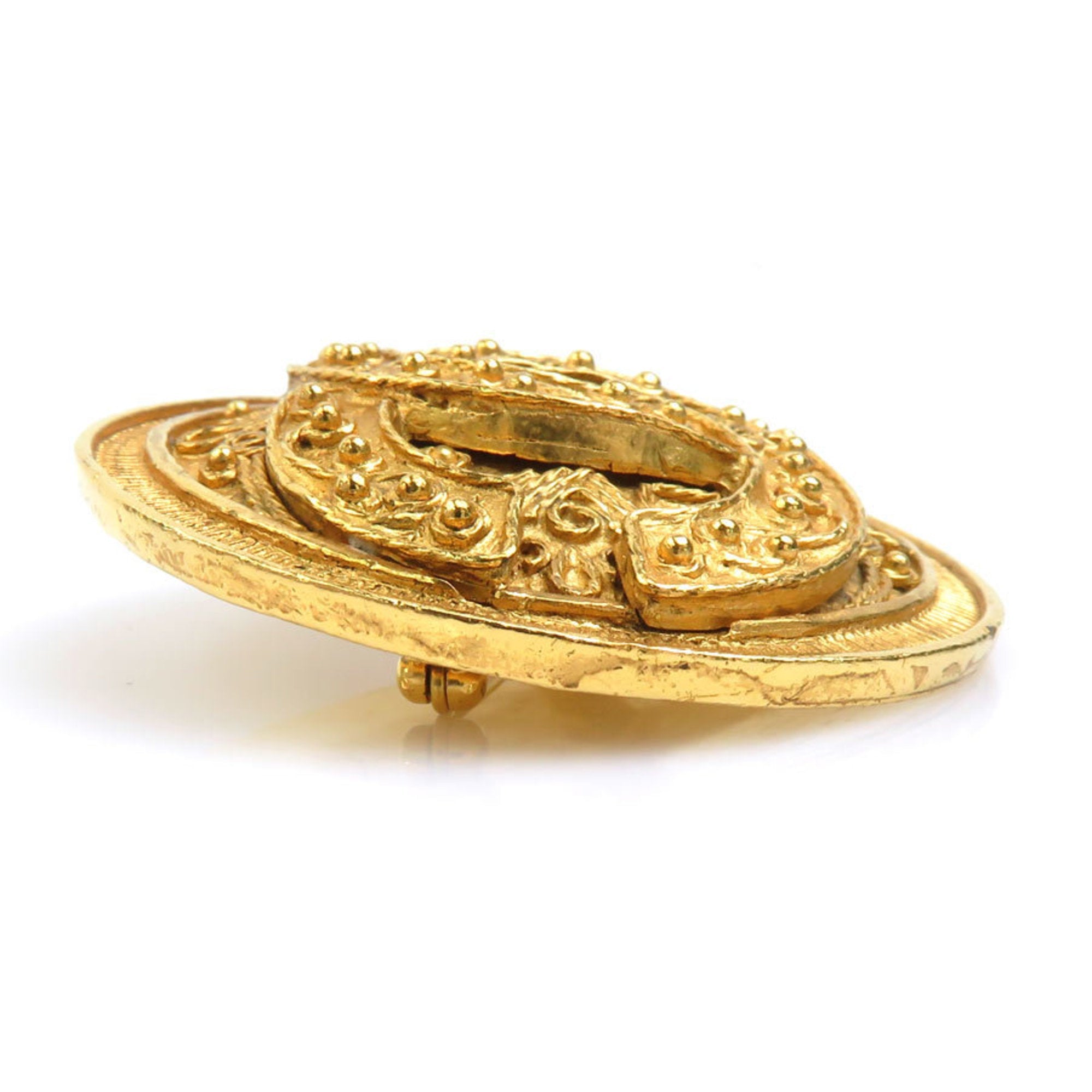 CC Logo Brooch Gold-Tone Metal