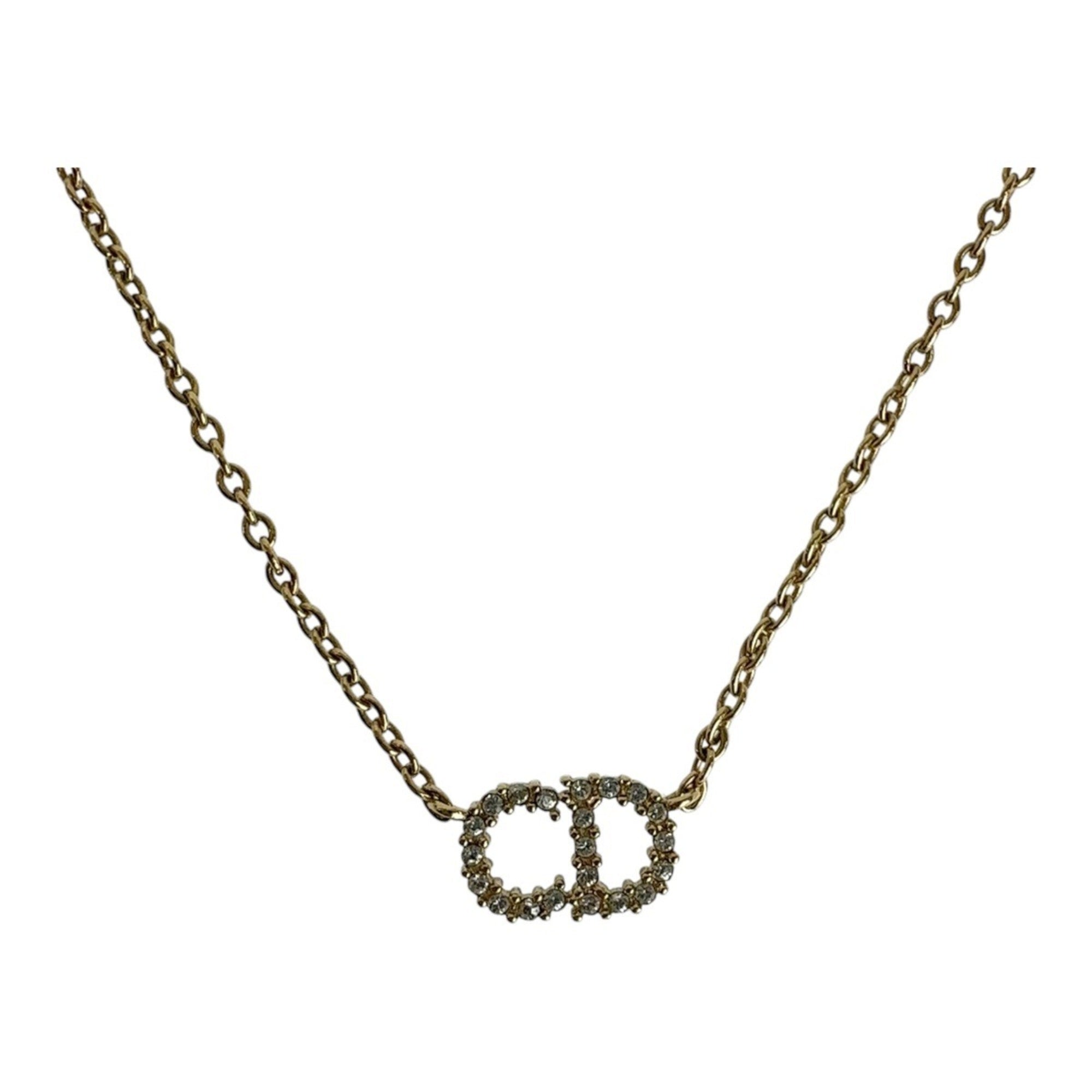 Pendant Necklace Metal and Rhinestone Gold