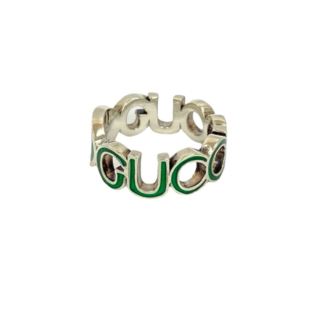 Interlocking G Enamel Ring Sterling Silver Green