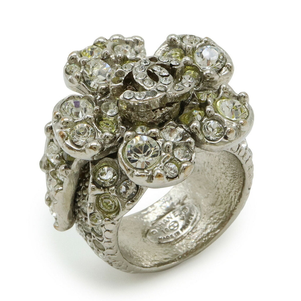 CC Logo Flower Ring Silver-Tone Metal