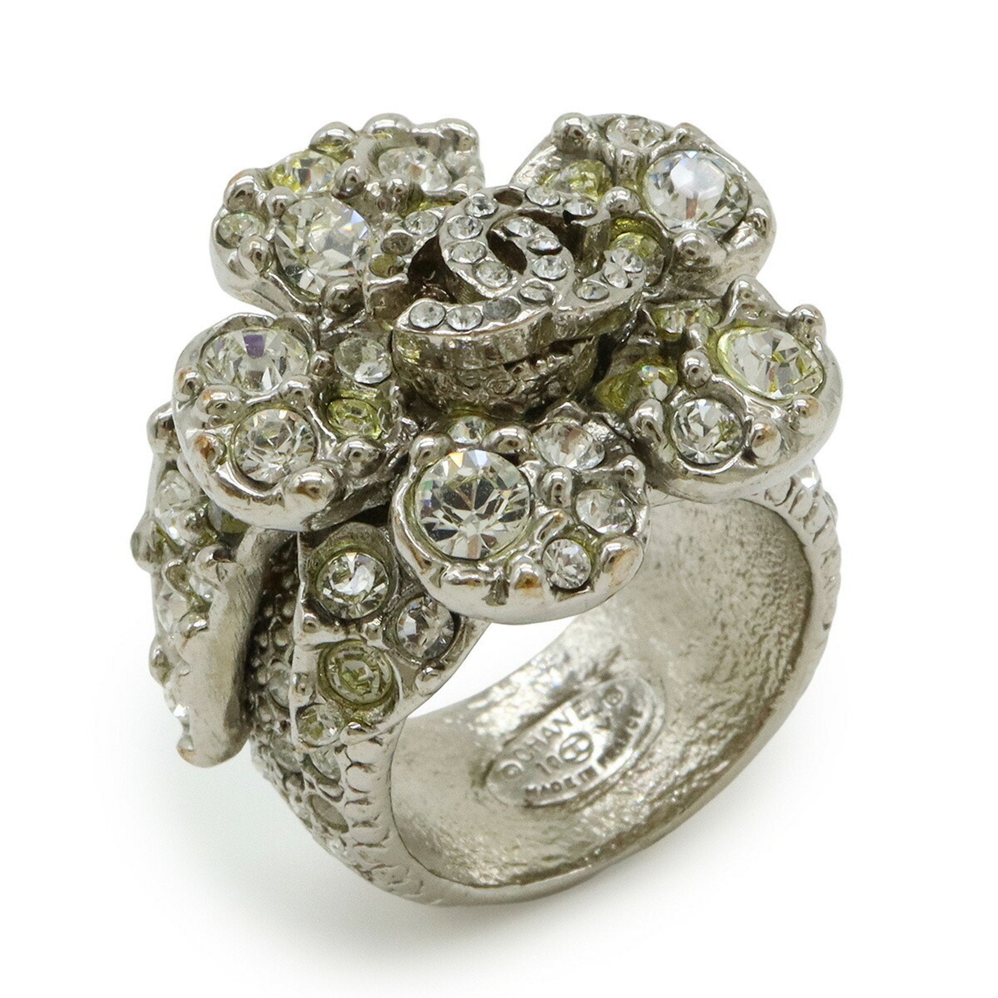 CC Logo Flower Ring Silver-Tone Metal
