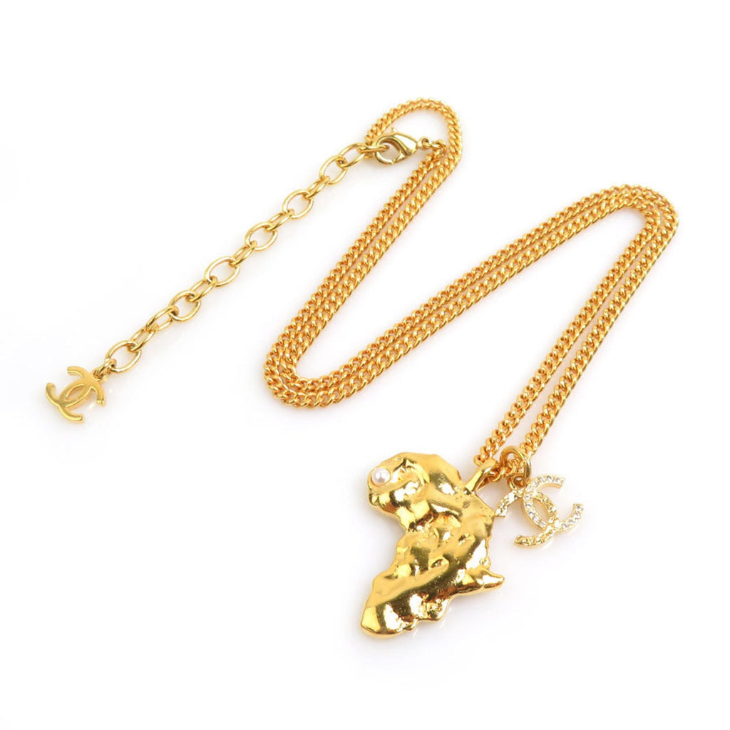 CC Logo Pendant Necklace Gold-Tone Metal