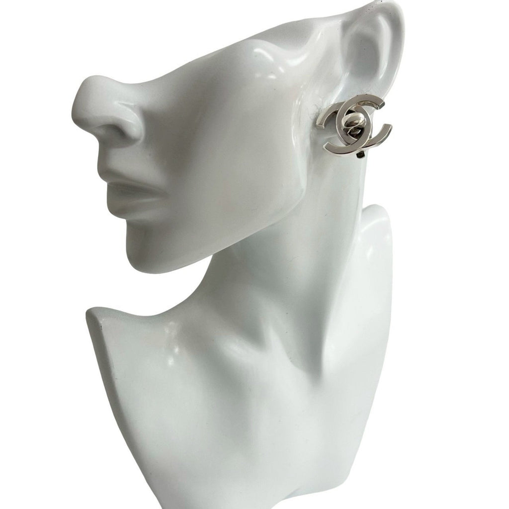 CC Logo Turnlock Clip-On Earrings Sterling Silver Silver-Tone Metal