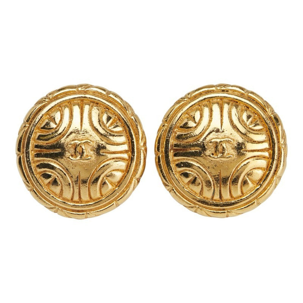 CC Logo Round Clip-On Earrings Metal Gold-Tone Metal